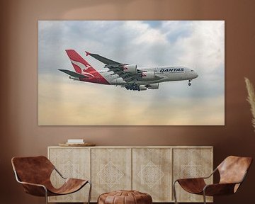 Landung eines Qantas Airbus A380 Passagierflugzeugs. von Jaap van den Berg