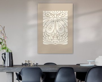 Grafische kunst Nachtvlinder – Beige – Muur galerie - Minimalistisch interieur - Abstract van Design by Pien