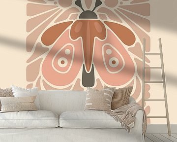 Grafische kunst Nachtvlinder – Nude tint – Woonkamer & Slaapkamer - Minimalistisch interieur - Abstract van Design by Pien