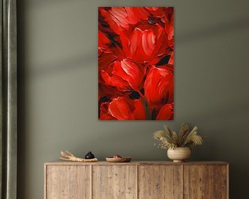 Tulipes rouges dans un tableau sur Thea