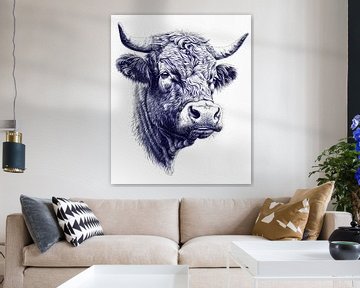 Scottish Highlander sketch Portrait by But First Framing