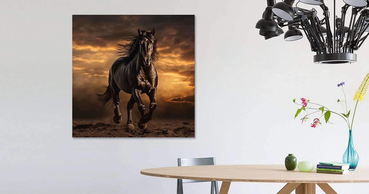 Fotobehang Bruin Paard met Zwarte Achtergrond
