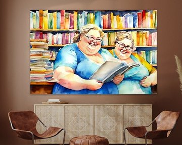 2 cosy ladies in the bookshop by De gezellige Dames