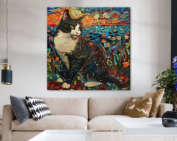 Schilderij Kleurrijke Kat van Abstract Schilderij
