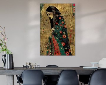 Vrouw Kleurrijk Patroon | Veiled Blossom Tapestry van Kunst Kriebels