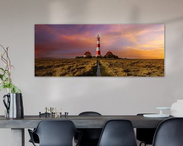 Westerheversand lighthouse - panorama at sunset by Frank Herrmann