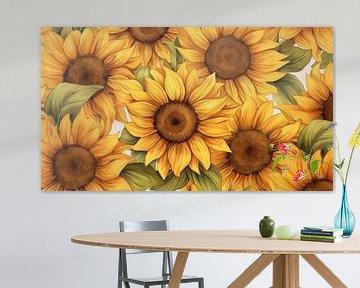 Warm getönte Aquarell-Sonnenblumen, Muster für Kunst Design von Animaflora PicsStock