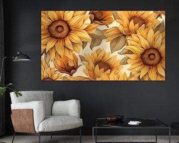 Warm getönte Aquarell-Sonnenblumen, Muster für Kunst Design von Animaflora PicsStock