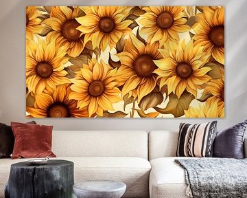 Warm getönte Aquarell-Sonnenblumen, Muster für Kunst Design