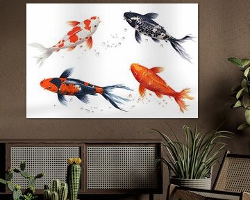 various koi isolated on a white background, detail by Animaflora PicsStock