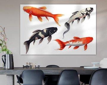 various koi isolated on a white background, detail by Animaflora PicsStock