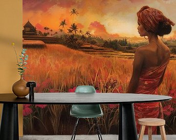 Javaanse vrouw in een rijstveld van Atelier Lovina