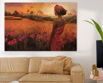Javanese woman in a field of flowers by Atelier Lovina