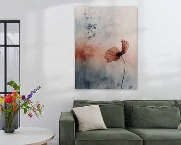 Japandi style poppy, pink and blue by Japandi Art Studio