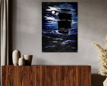 Zeilschip. Nacht op zee. van Pieter Johannes Schenk