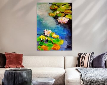 The blossoming / Lotus flowers / Water lilies / Pond Claude Monet Painting by Jolanda Bakker