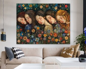 Frauen Blumen und Sterne