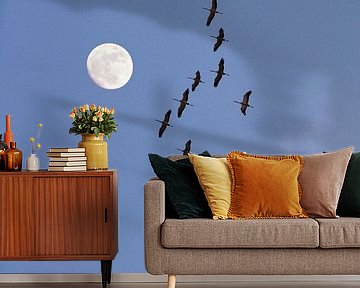 Kraniche mit Mond von Corinne Welp