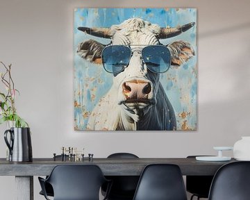 Cow Trendy Blue by Blikvanger Schilderijen