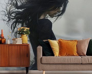 Vrouw Zwart Portret | Enigmatic Wind Dance van Kunst Kriebels