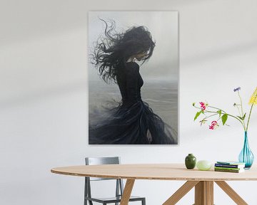 Vrouw Zwart Portret | Enigmatic Wind Dance van Kunst Kriebels