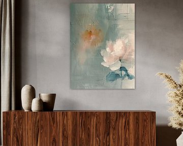 Flower in pastel colours, modern and abstract in Japandi style by Japandi Art Studio