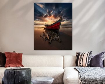 Bateau rouge sur la plage