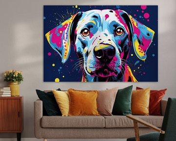 Wunderschöner Hund im Mixed-Media-Pop-Art-Stil