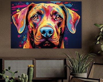 Wunderschöner Hund im Mixed-Media-Pop-Art-Stil