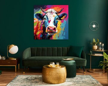 Wunderschöner Kuh im Mixed-Media-Pop-Art-Stil