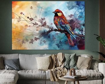Wunderschöner Vogel im Mixed-Media-Pop-Art-Stil von Animaflora PicsStock
