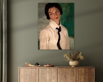 Reproductie Woman in black tie, Modigliani van Ernie van Beek