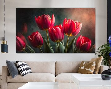 Tulpen in rood en donkere achtergrond van Mustafa Kurnaz