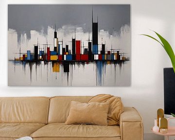 Skyline im Stil von Piet Mondrian von De Muurdecoratie