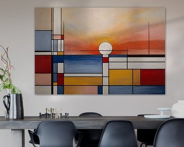 Coucher de soleil style Piet Mondrian sur De Muurdecoratie