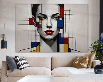 Femme style Piet Mondrian sur De Muurdecoratie