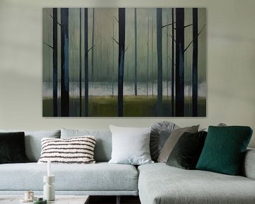 Peinture d'une forêt sombre sur De Muurdecoratie