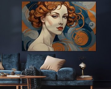 Femme art nouveau sur De Muurdecoratie