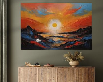 Zonsondergang Asger Jorn stijl van De Muurdecoratie