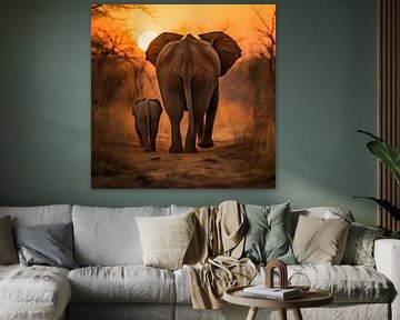 Olifant met jong van Koffie Zwart