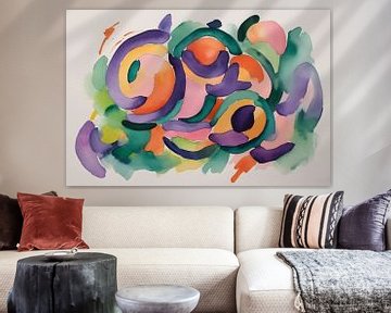 Abstraction verte et violette sur De Muurdecoratie