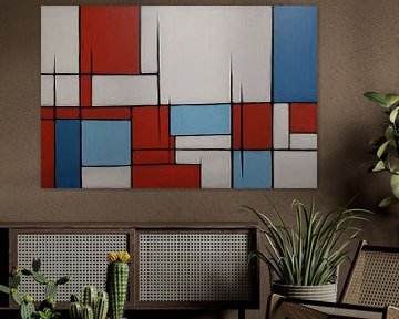 Blauw en rood abstract Piet Mondriaan stijl van De Muurdecoratie
