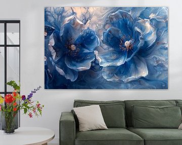 Peinture bleue | Peinture fleurs abstraite sur AiArtLand