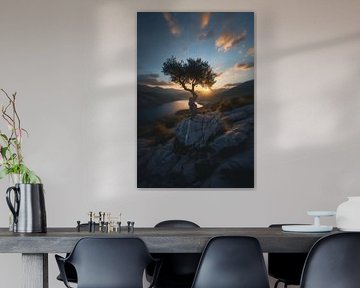 Arbre solitaire au coucher du soleil