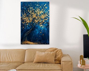 Boom Schilderij | Schilderij Blauw | Abstract Schilderij van AiArtLand