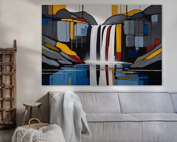 Cascade de style Piet Mondrian sur De Muurdecoratie