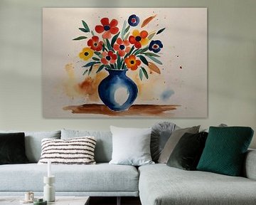 Vase with flowers in watercolour by De Muurdecoratie