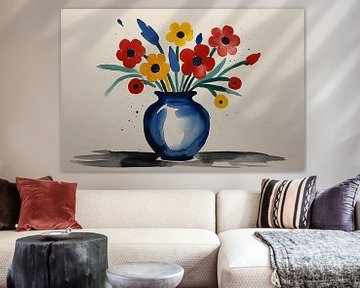 Vase with flowers in watercolour by De Muurdecoratie