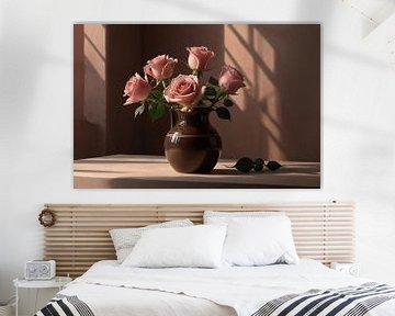 Pink roses in vase by De Muurdecoratie