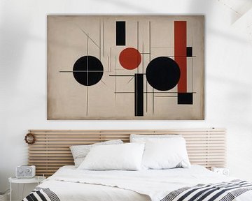 Art minimaliste en noir et rouge sur De Muurdecoratie